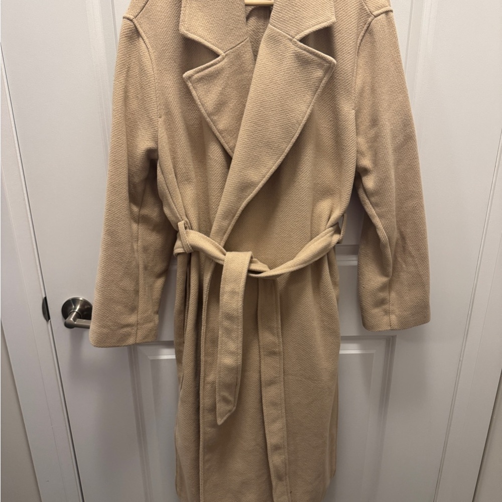 Women’s Long Beige Tie Overcoat